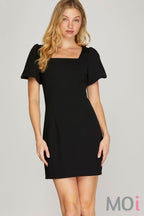Puff Sleeve Square Neck Mini Dress