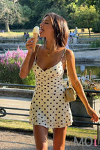 Women Polka Dot Print Halter A-Line Mini Dress Sexy Bodycon
