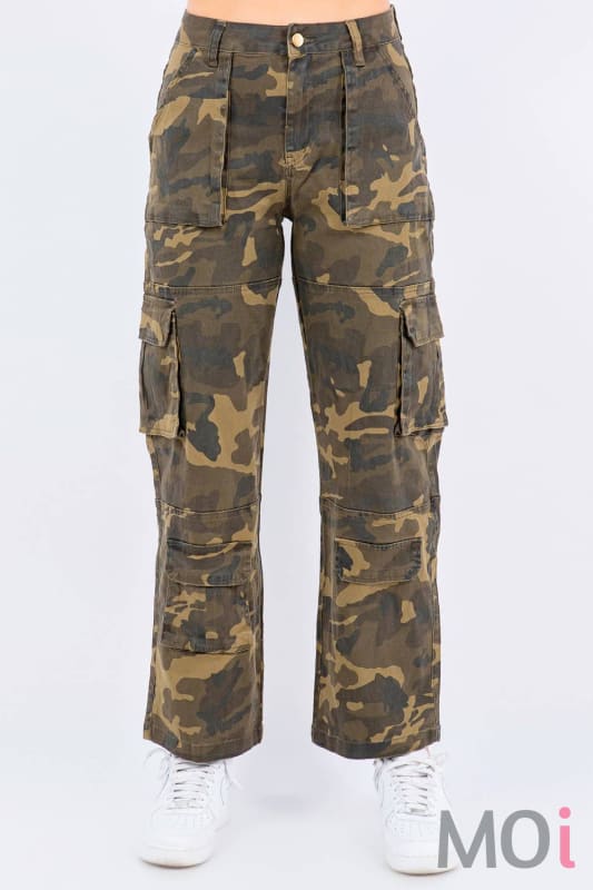 HIGH WAIST CARGO PANTS WITH POCKETS
