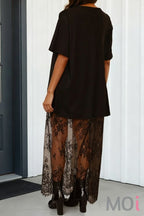 Floral Lace Patchwork T Shirt Maxi Dress