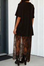 Floral Lace Patchwork T Shirt Maxi Dress