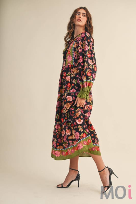 Floral Border Print Midi Dress