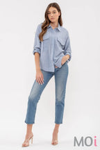 LIGHTWEIGHT COLLARED BUTTON DOWN 3/4 SLEEVE SHIRT