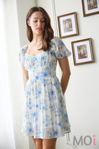 Floral Corset Detail Back Tie Mini Dress