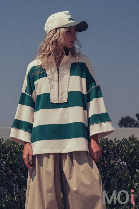 Oversized Half Zip Bold Stripe Statement Pullover Sweatshirt