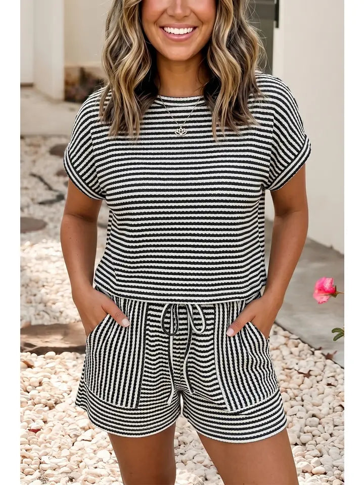Stripe Breathable Textured Knit Shorts