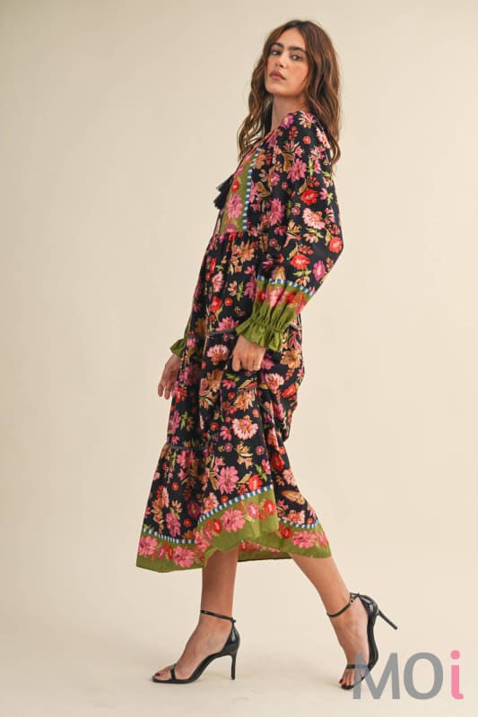 Floral Border Print Midi Dress