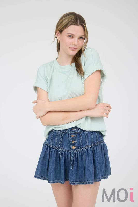 Crew Neck Cuff Sleeve Knit Top