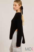 High Low Knit Sweater with Side Slit