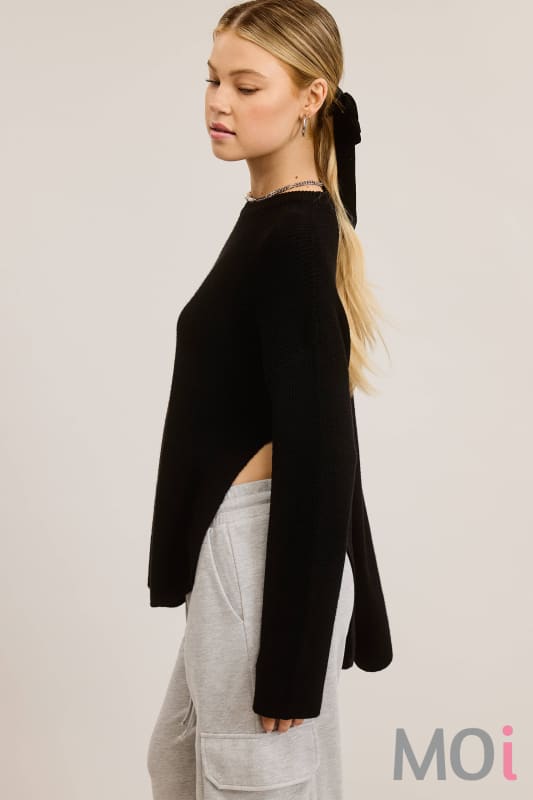 High Low Knit Sweater with Side Slit