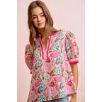 Flower Printed Woven Contrast Top