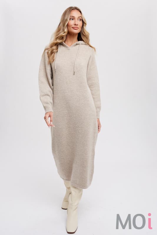 Hoodie Sweater Shift Dress Oatmeal