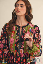 Floral Border Print Midi Dress