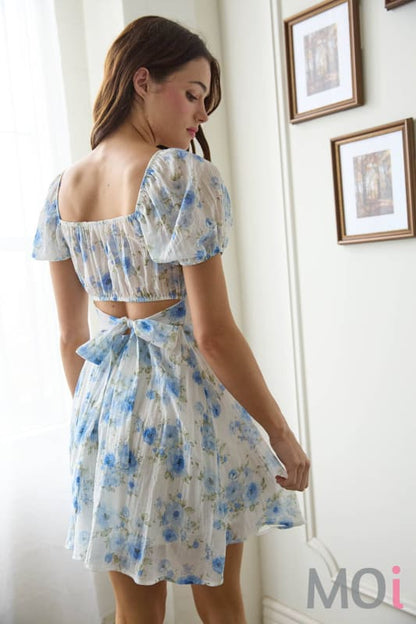 Floral Corset Detail Back Tie Mini Dress