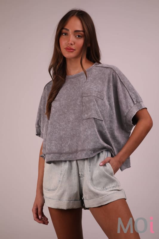 Mineral Washed Oversized Crop Comfy Knit Top