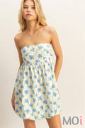 Floral Strapless Bubble Hem Mini Dress