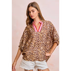 Leopard Print Contrast Banded Blouse