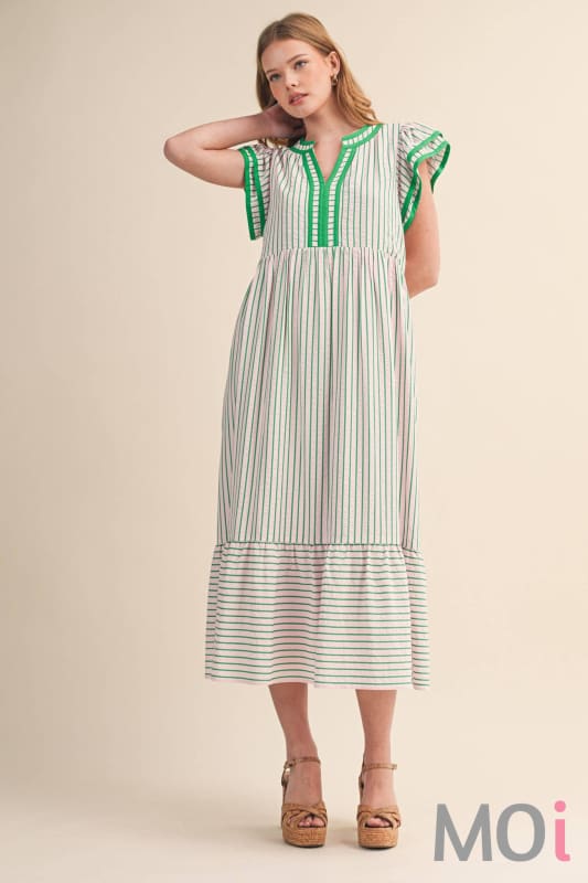 Striped Contrast Binding Midi Dress