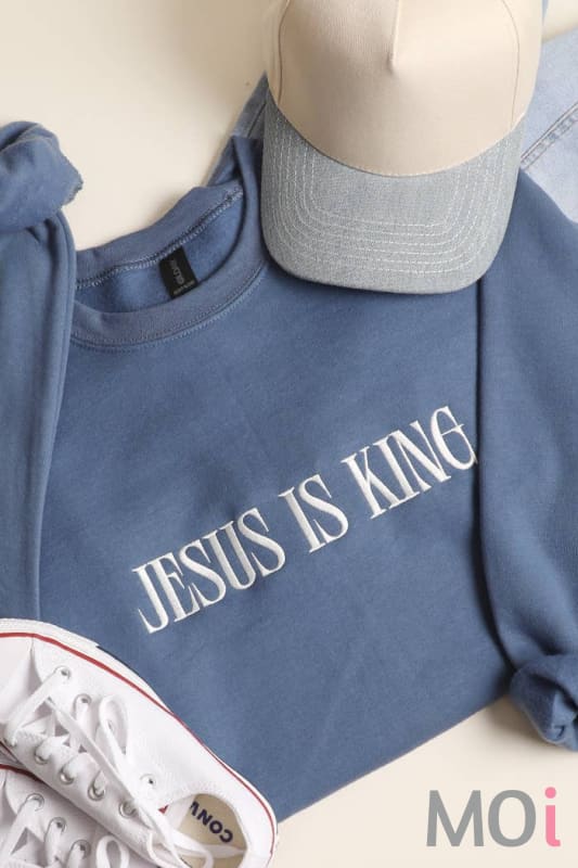 JESUS IS KING Embroidered Heavyweight Sweatshirt