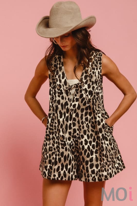 Leopard Pintuck Romper