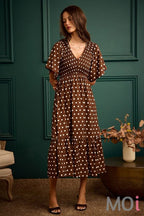 Polka Dot Smocked Bodice Midi Dress