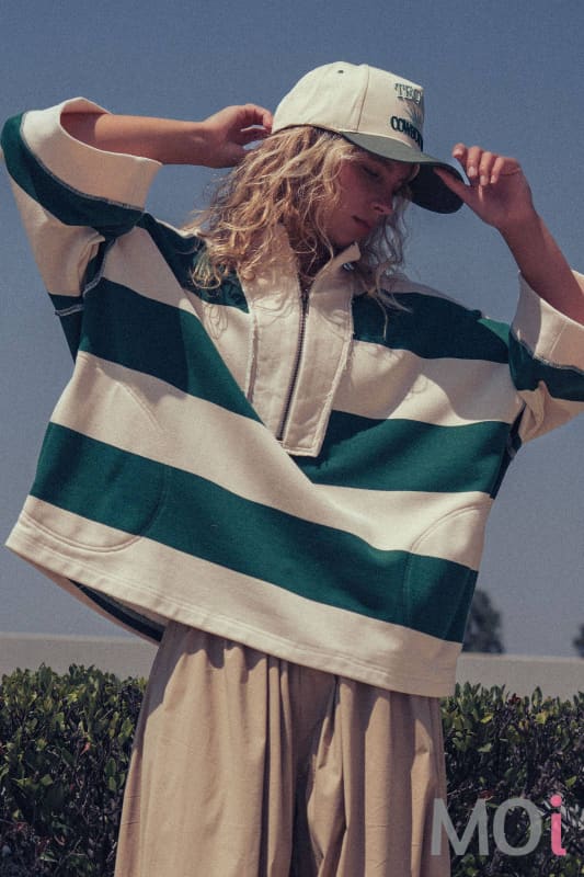 Oversized Half Zip Bold Stripe Statement Pullover Sweatshirt