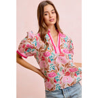 Flower Printed Woven Contrast Top
