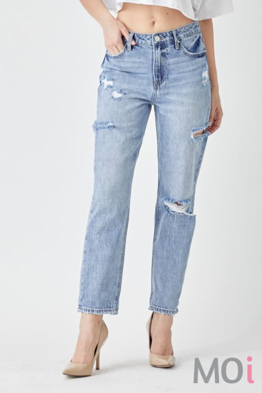 RISEN Distressed Slim Cropped Jeans