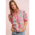 Flower Printed Woven Contrast Top
