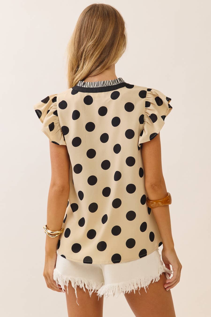 Polka Dot Flutter Sleeve Blouse