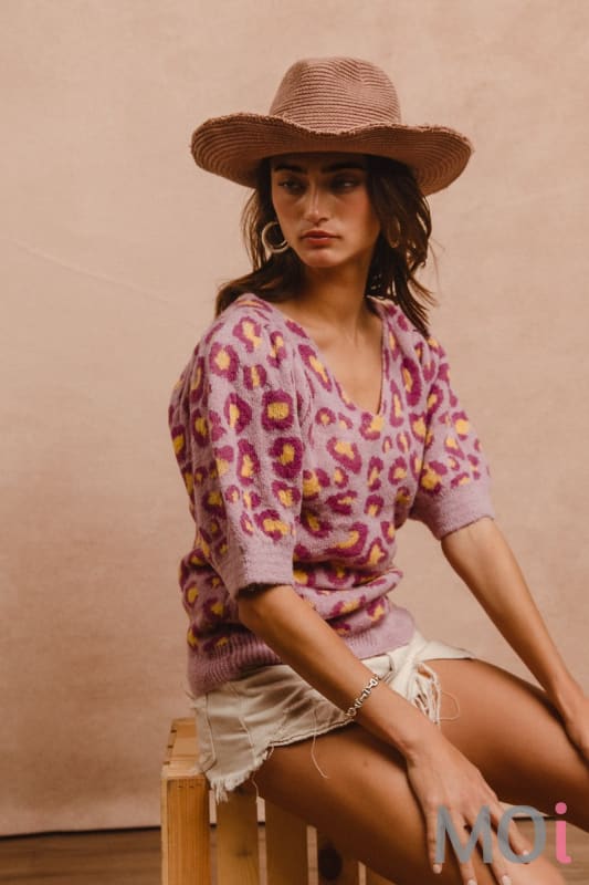 Leopard Puff Sleeve Sweater