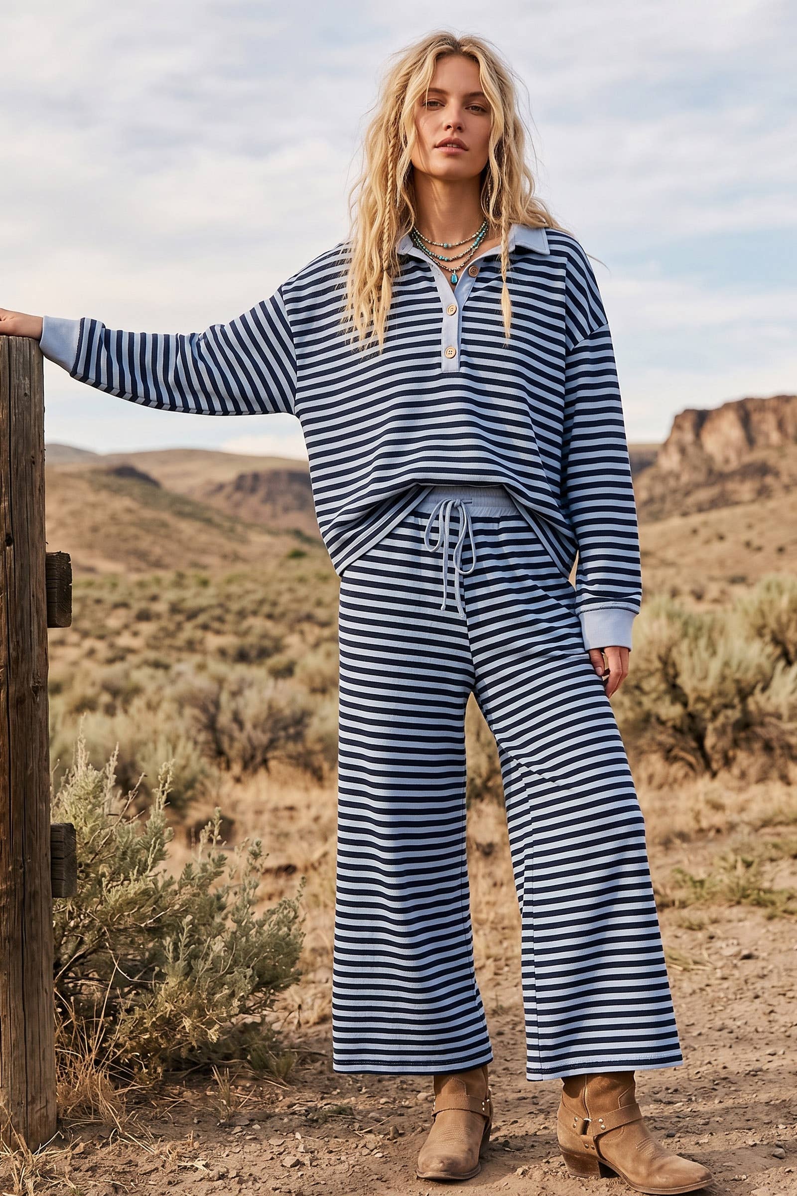Soft Touch Lightweight Stripe Henley Top