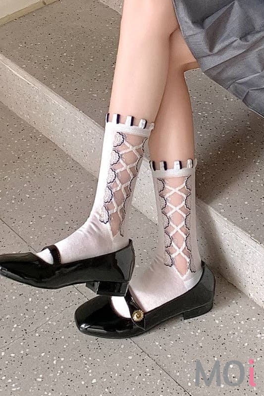 Rufia - Adorable White Rolled Edge Sheer Socks
