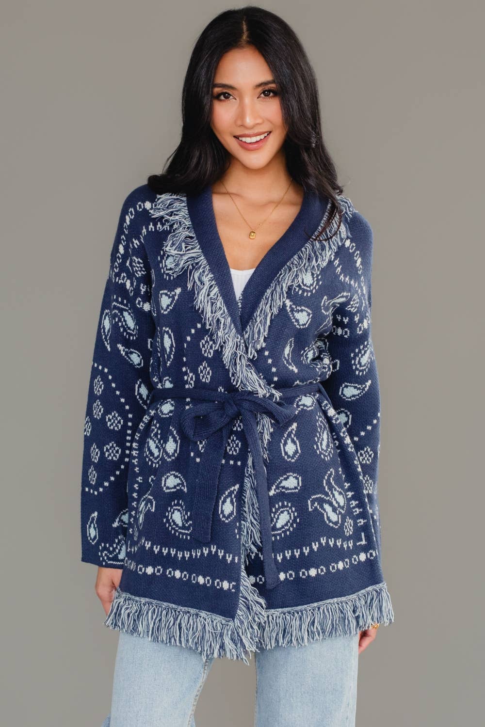 Blue Bandana Fringe Cardigan