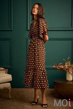 Polka Dot Smocked Bodice Midi Dress
