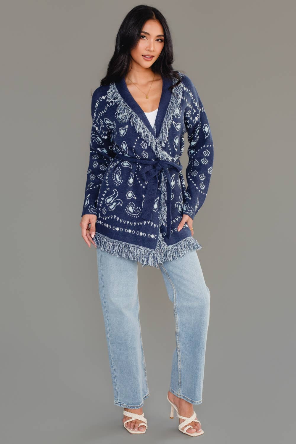 Blue Bandana Fringe Cardigan