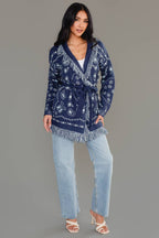 Blue Bandana Fringe Cardigan