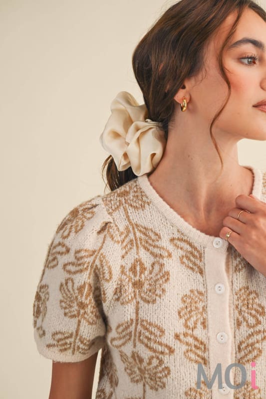 Floral Puff Sleeve Sweater Cardigan