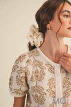 Floral Puff Sleeve Sweater Cardigan