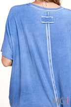 Dyed Fabric Round Neck Batwing Short Sleeve Top