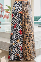 Leopard and Zebra Mixed Print Wide Leg Pants