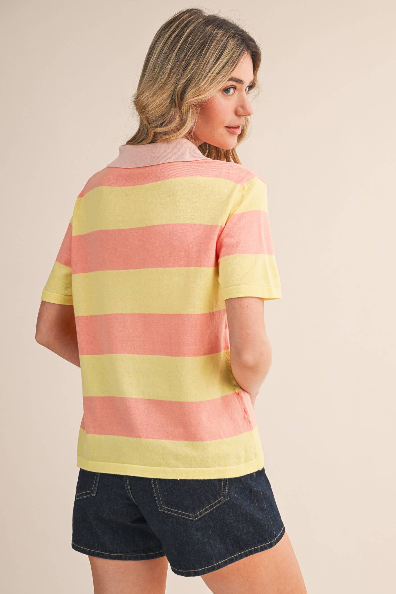 Striped Short Sleeve Sweater Knit