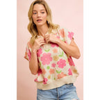 Flower Detail Top With Collar