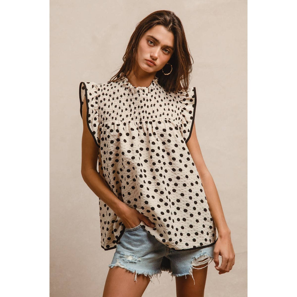 Dot Printed Smocked Yoke Top