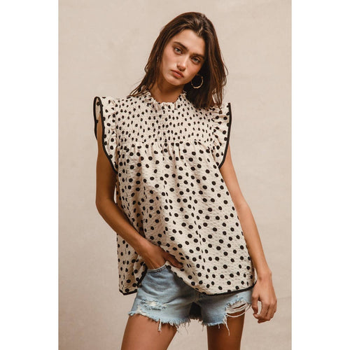 Dot Printed Smocked Yoke Top