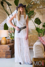 Tiered Floral Lace Maxi Skirt with Lining