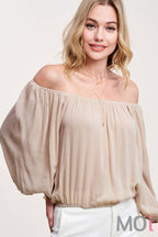 Breathable Fabric Off Shoulder Balloon Sleeve Top