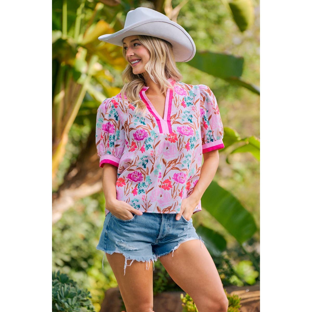 Flower Printed Woven Contrast Top