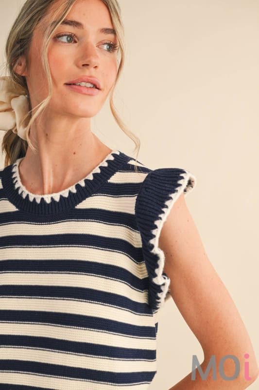 Striped Flutter Sleeve Sweater Top