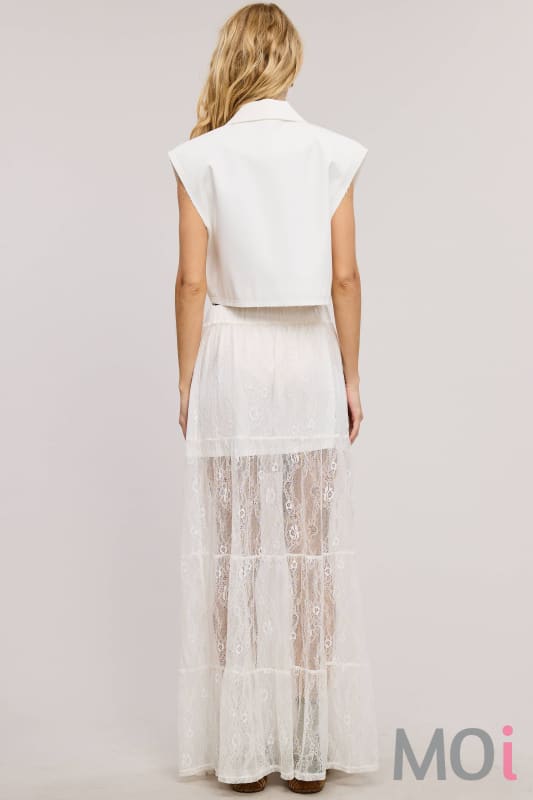 Tiered Floral Lace Maxi Skirt with Lining